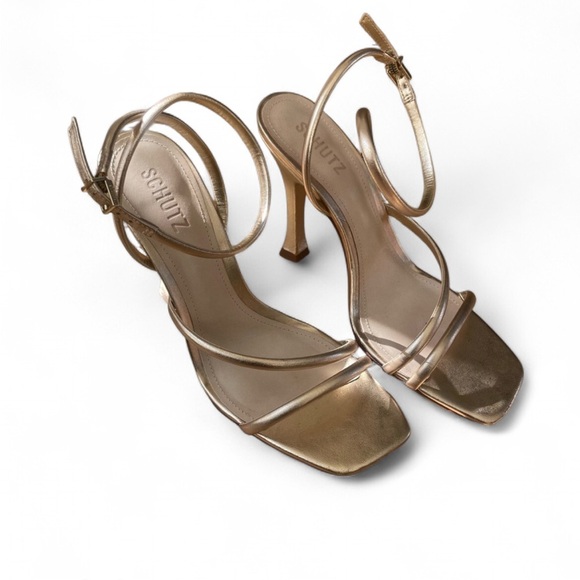 Schutz Polaina Strappy High Heel Platina Gold/Metallic
Leather- Woman’s Size 10 - Picture 1 of 10